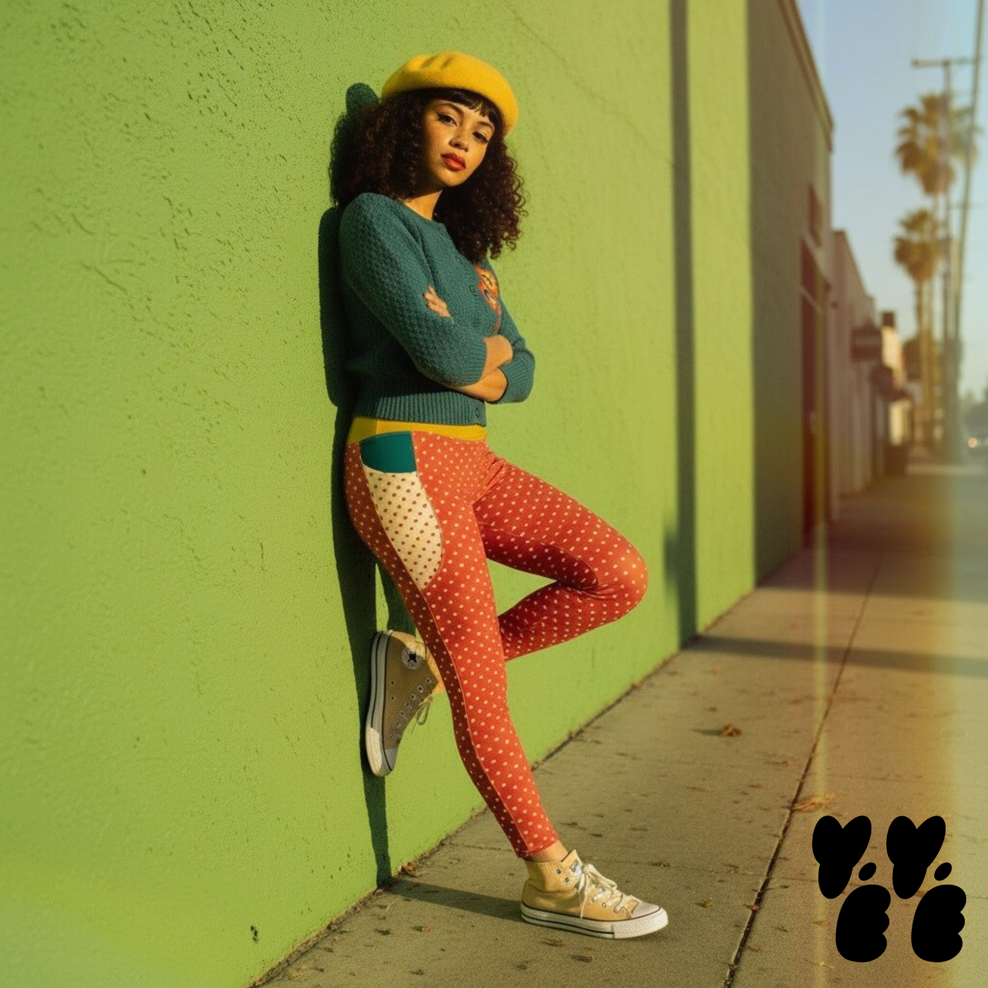 DOTTY - ROT + CREME - LEGGINGS MIT TASCHEN 