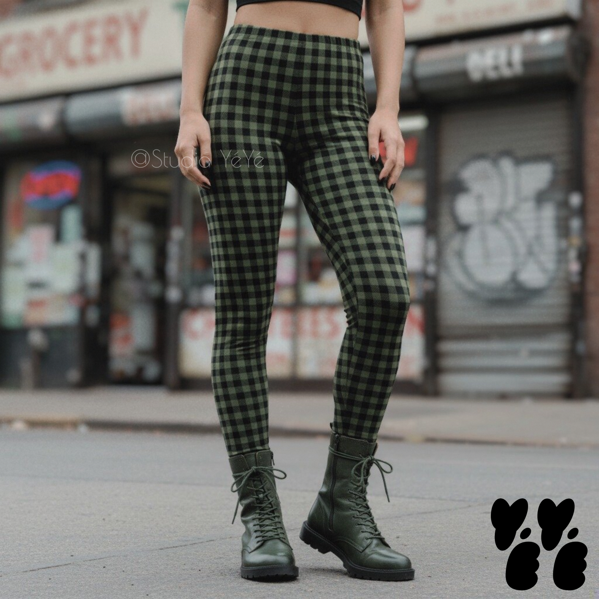 Leggings vichy - Vert mousse