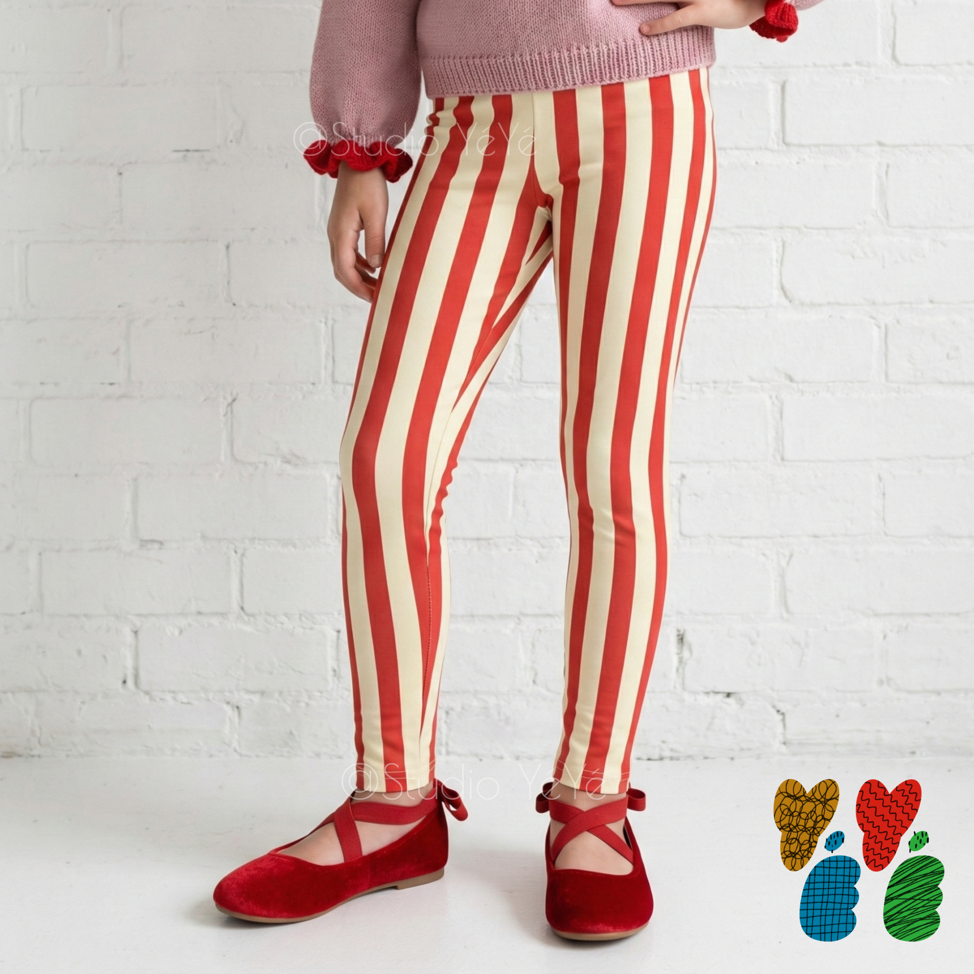 Circus Circus KIDS Leggings - VINTAGE RED STRIPE