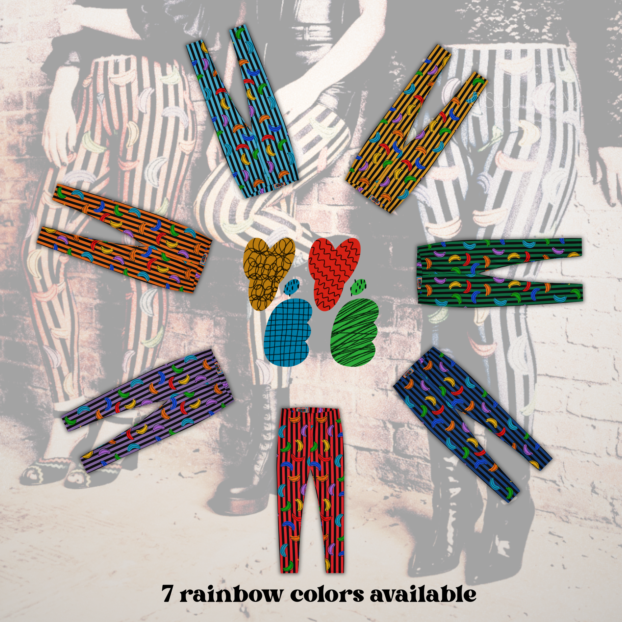 RAINBOW PRIDE LEGGINGS - BANANA STRIPE TIGHTS - 7 COLORS AVAILABLE FOR MATCHING OUTFIT