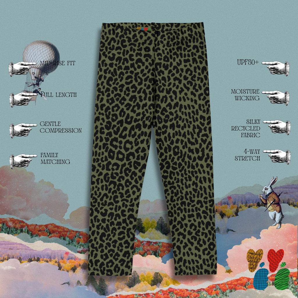 Leopard Lover KIDS Leggings - MOSS GREEN
