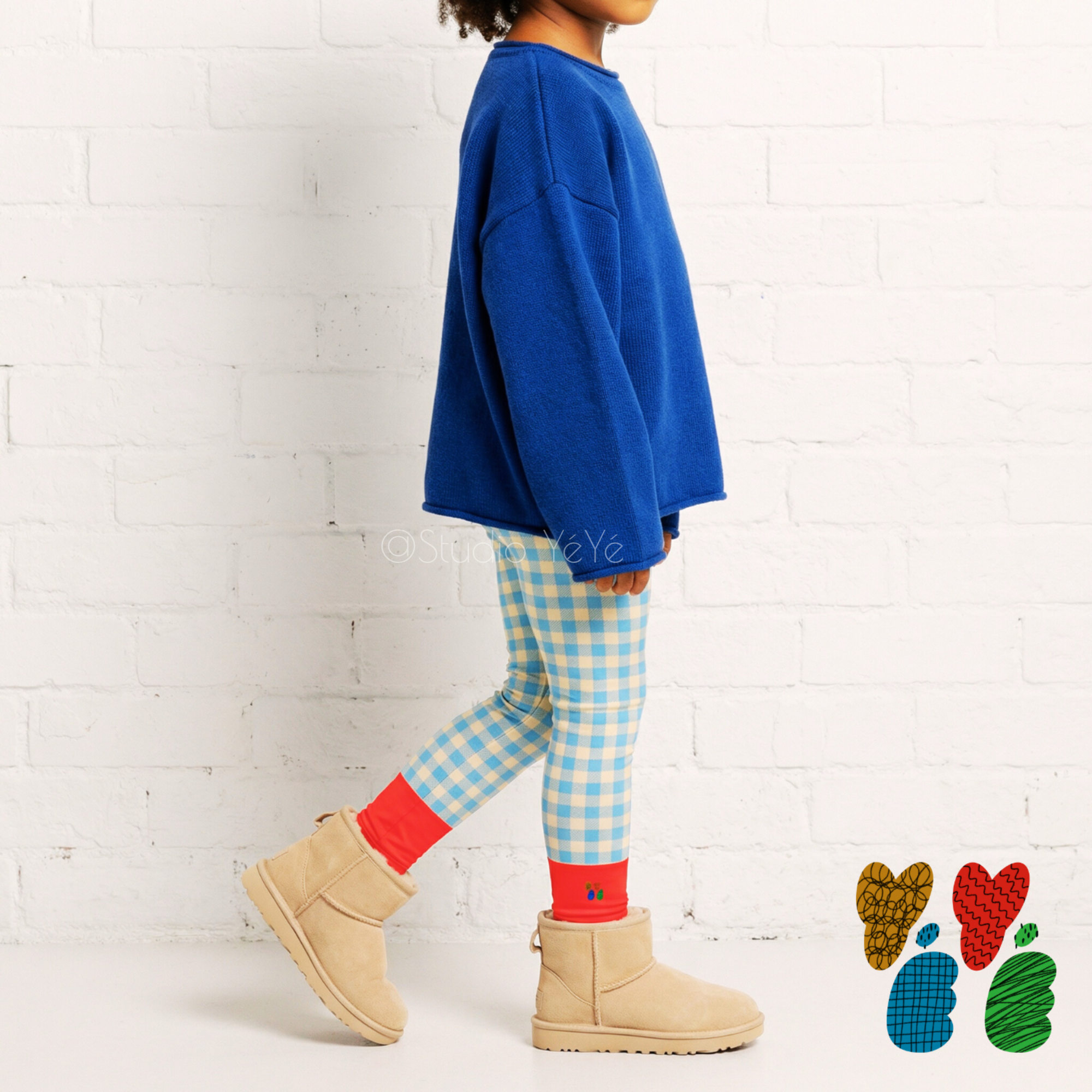 Gingham KIDS Leggings - PASTEL BLUE