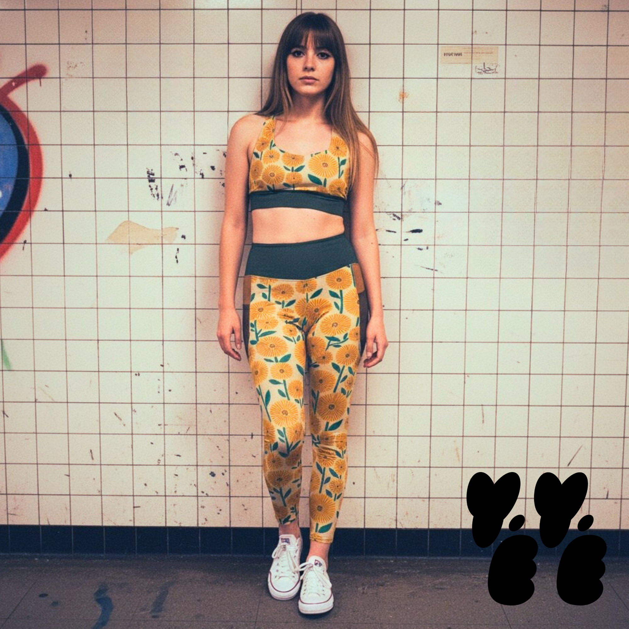 FLOWER POP TAN - Leggings mit Taschen 