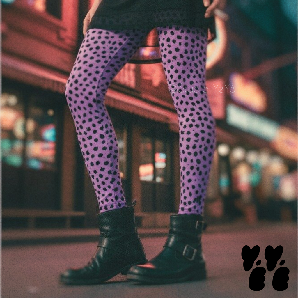 Cheetah-animal-print-leggings-leopard-Lavender-and-Black in punk style