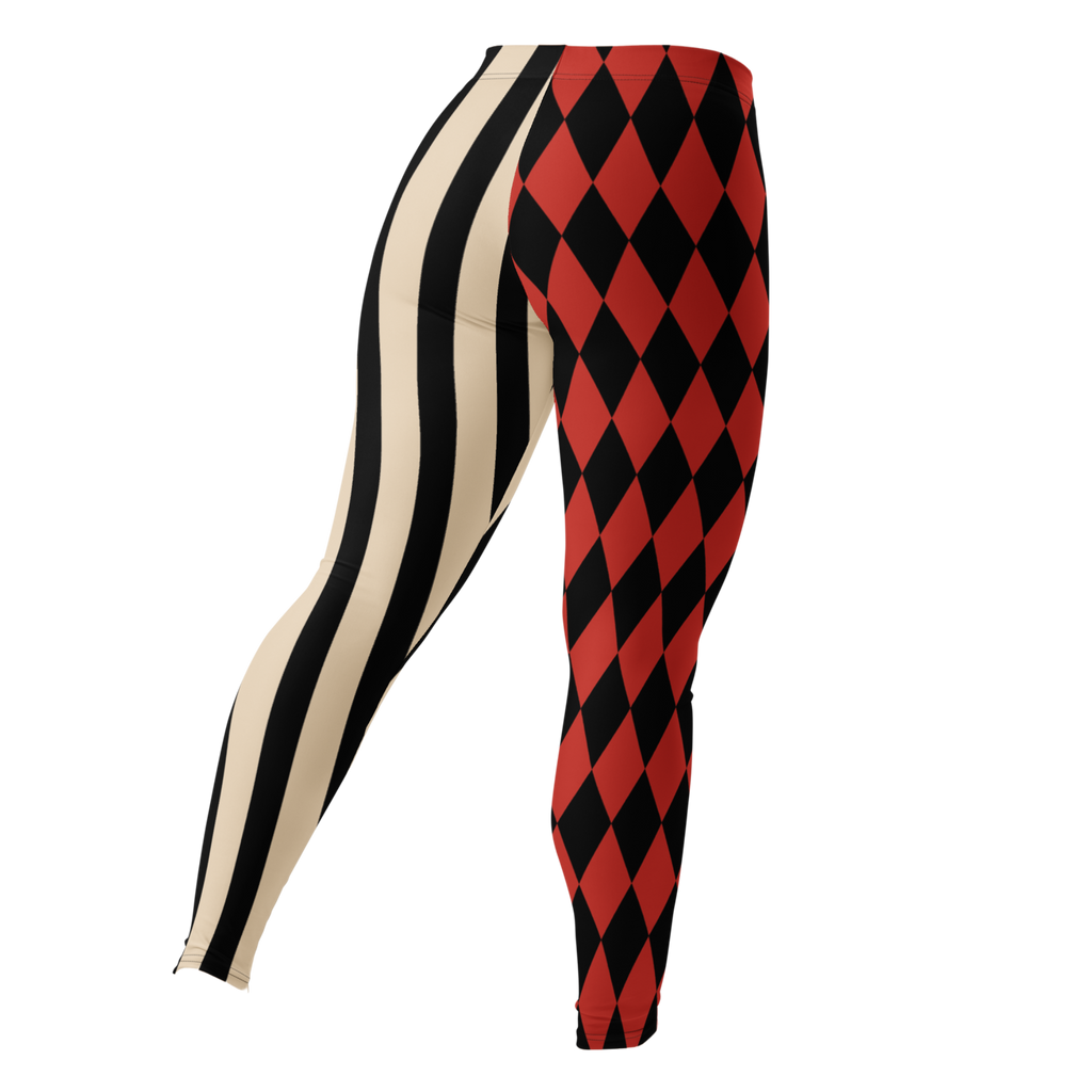 Harlequin-Jester-Vintage-Red-Off-White-Mismatched-Stripe-Leggings-Back