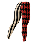Harlequin-Jester-Vintage-Red-Off-White-Mismatched-Stripe-Leggings-Back