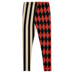 Harlequin-Jester-Vintage-Red-Off-White-Mismatched-Stripe-Leggings-Flat-Back