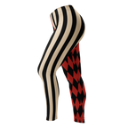 Harlequin-Jester-Vintage-Red-Off-White-Mismatched-Stripe-Leggings-Side