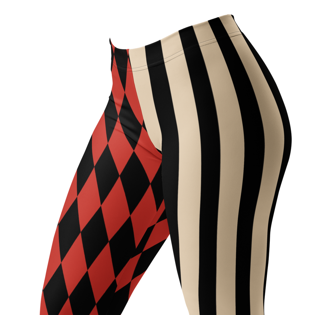 Harlequin-Jester-Vintage-Red-Off-White-Mismatched-Stripe-Leggings-Zoom-in