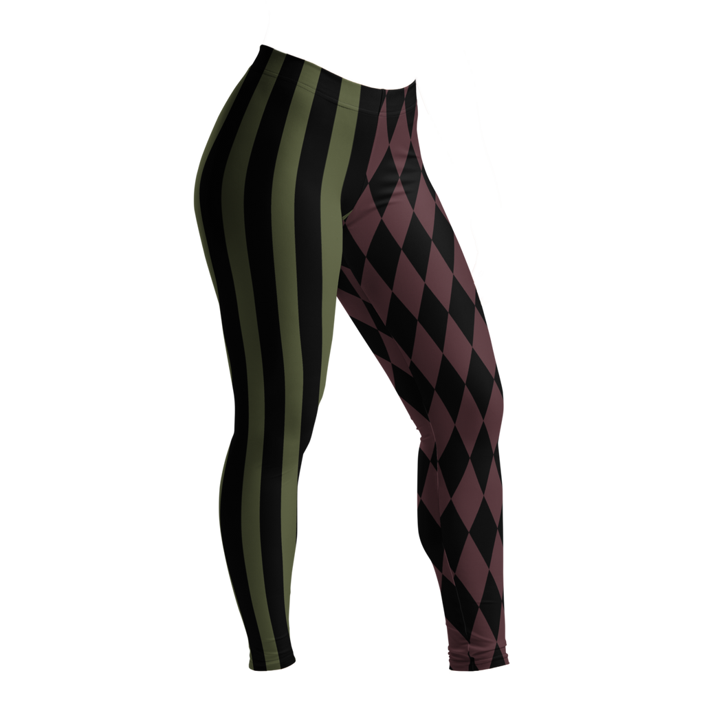 Studio-Yeye-Jester-Clown-Leggings-Burgundy-Olive-Green