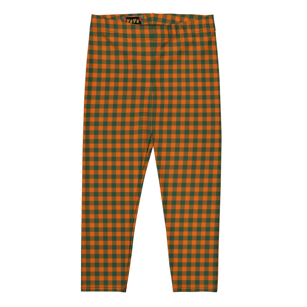 GINGAM LOVER Capri Leggings - Pumpkin and green