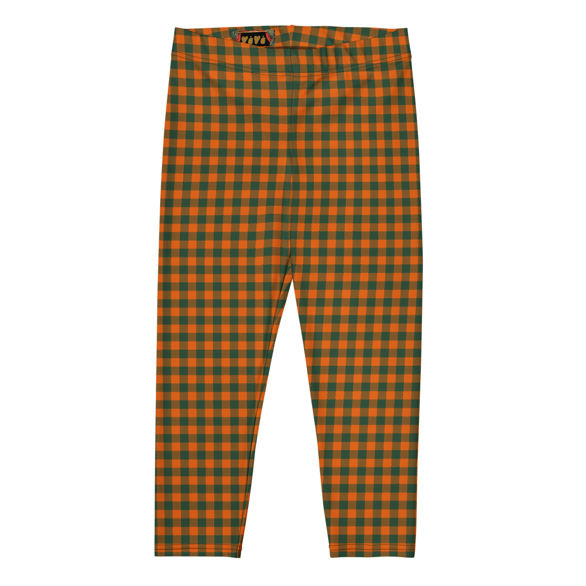 GINGAM LOVER Capri Leggings - Pumpkin and green