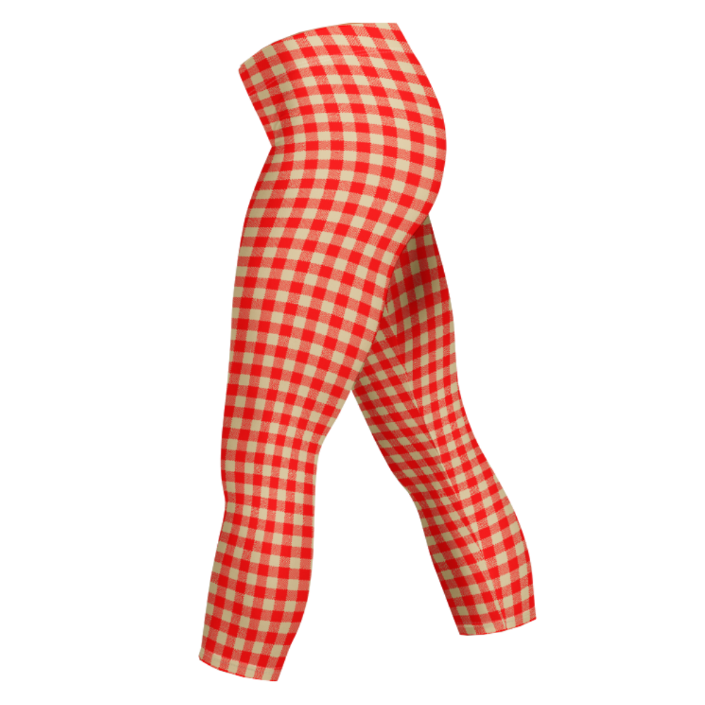 GINGAM LOVER Capri Leggings - Red and Cream white