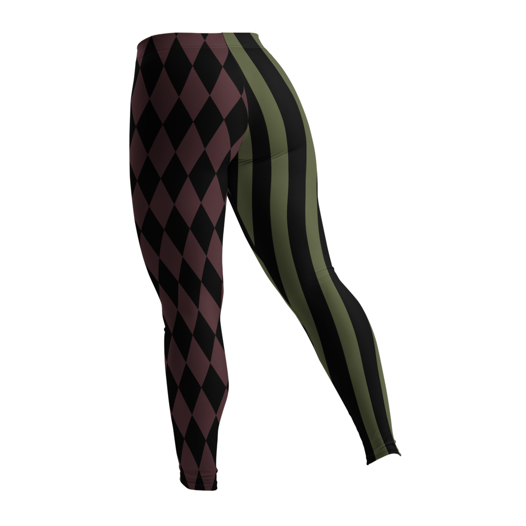 HARLEQUIN JESTER Leggings - OLIVE + OXBLOOD