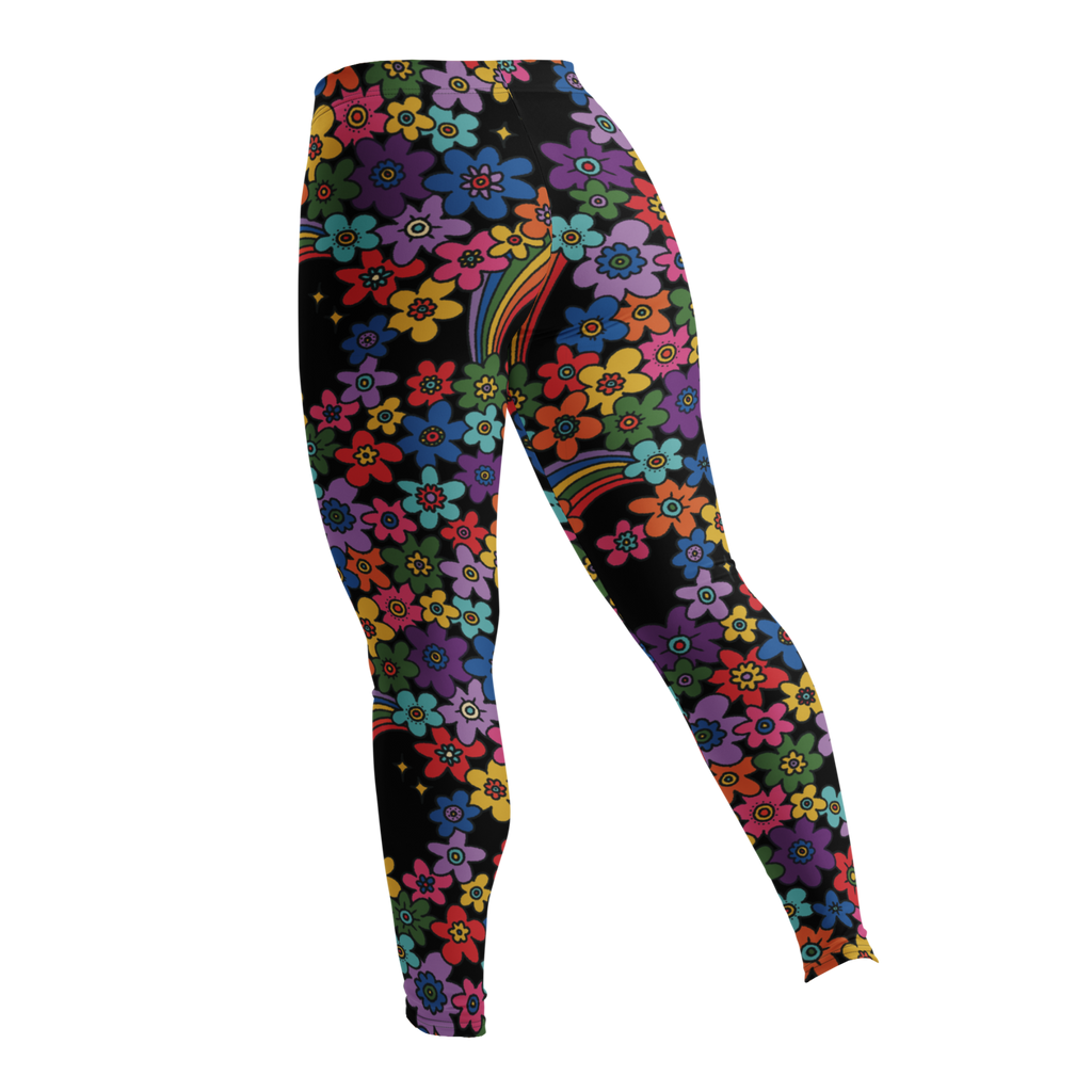 RAINBOW RETRO BLOOM - 60s Floral Print Leggings