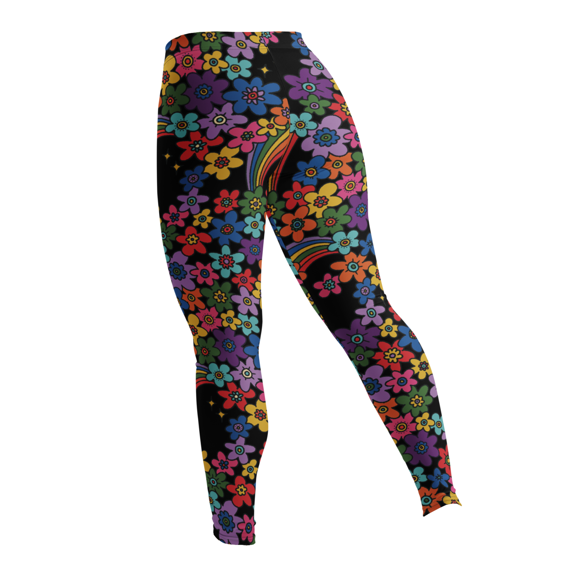 RAINBOW RETRO BLOOM - 60s Floral Print Leggings