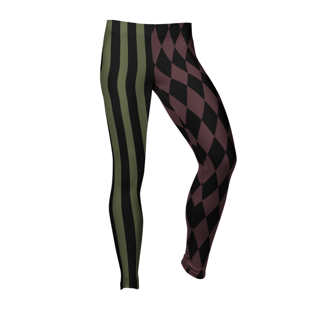 HARLEQUIN JESTER Leggings - OLIVE + OXBLOOD