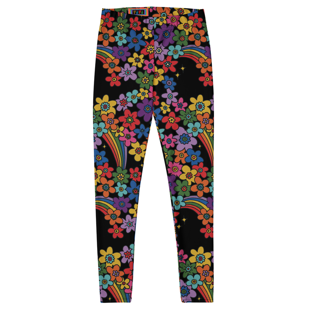 RAINBOW RETRO BLOOM - 60s Floral Print Leggings