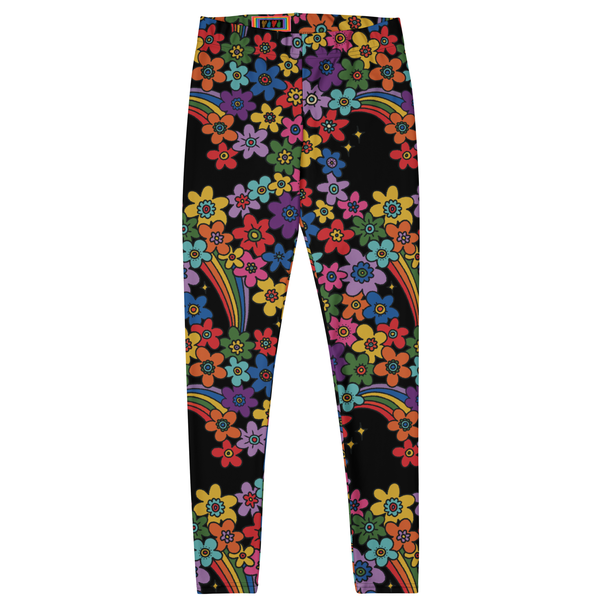 RAINBOW RETRO BLOOM - 60s Floral Print Leggings