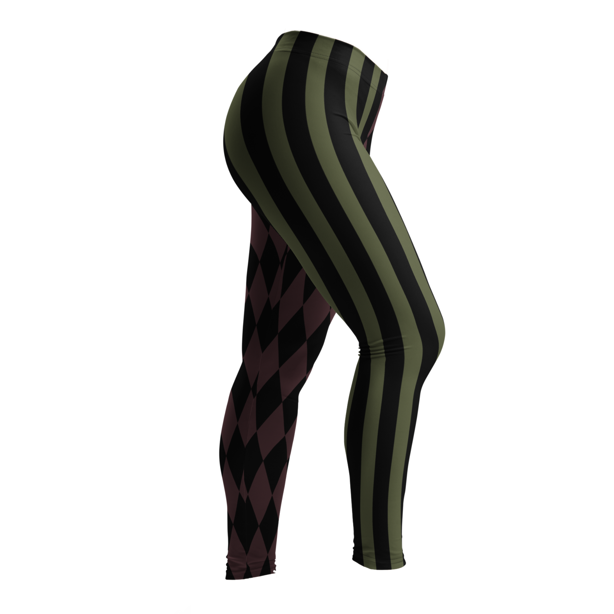 HARLEQUIN JESTER Leggings - OLIVE + OXBLOOD
