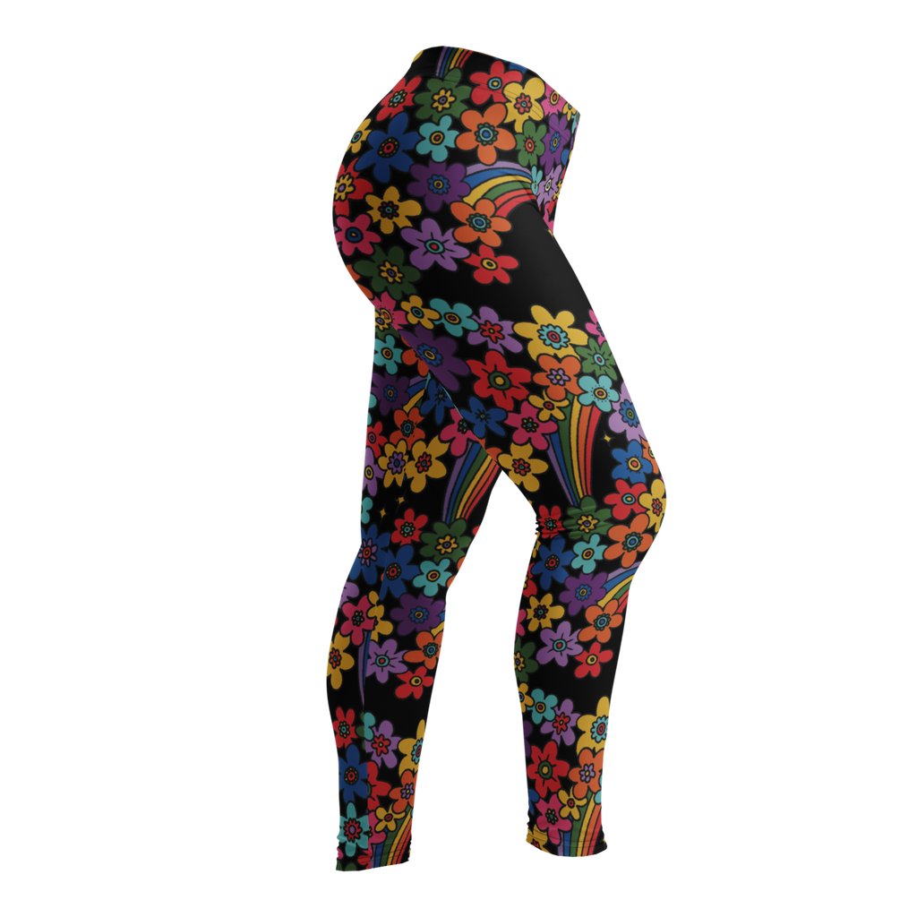 RAINBOW RETRO BLOOM - 60s Floral Print Leggings