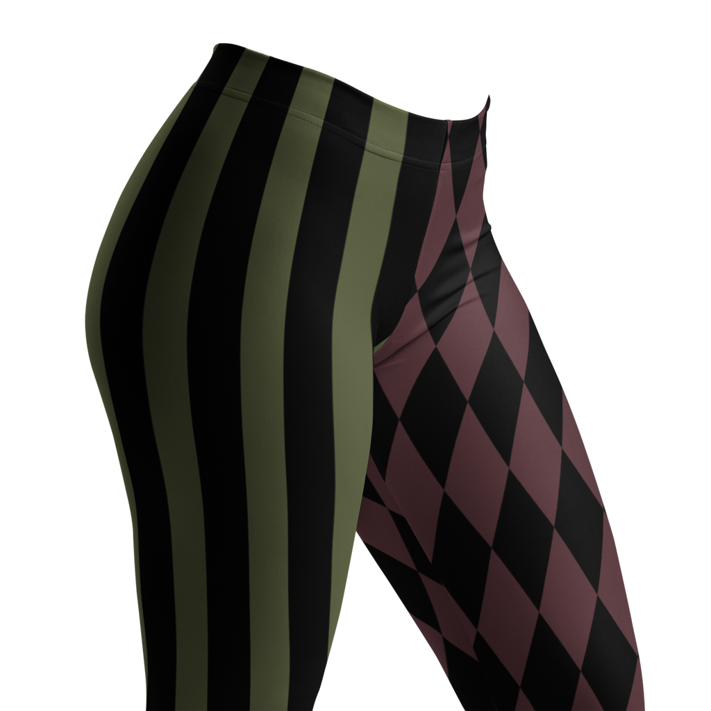 HARLEQUIN JESTER Leggings - OLIVE + OXBLOOD