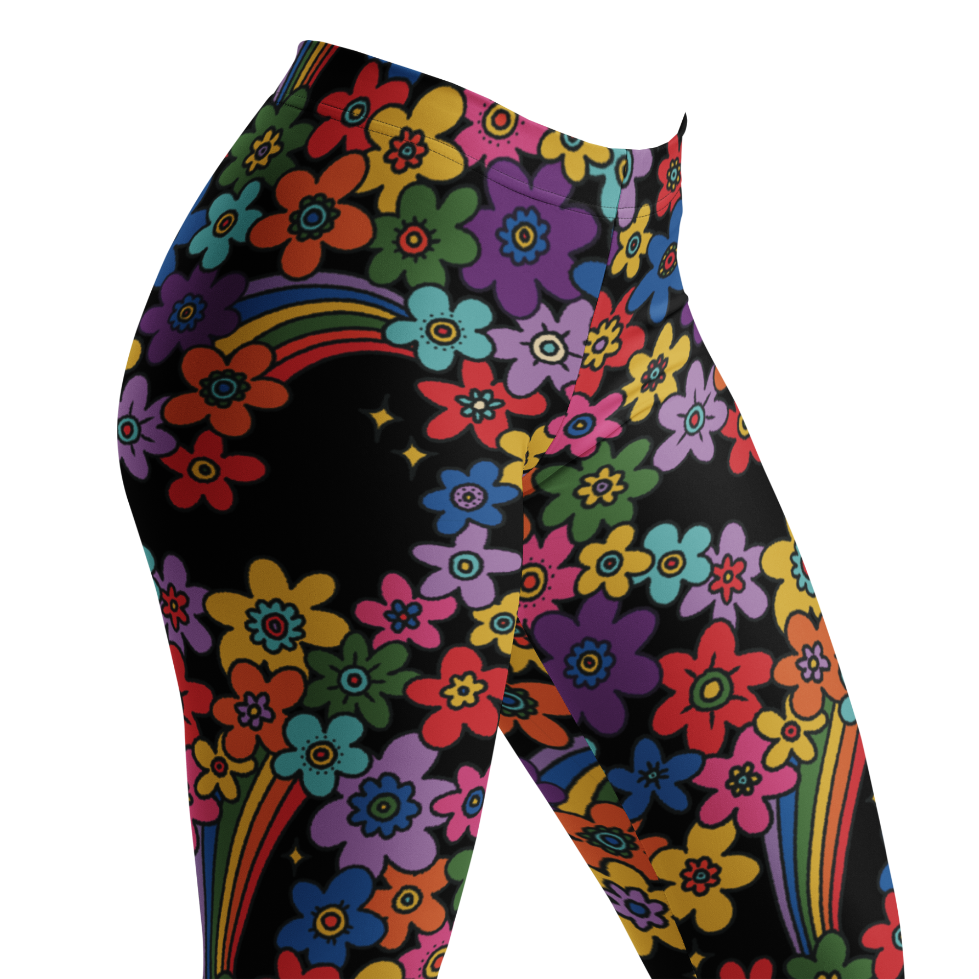 RAINBOW RETRO BLOOM - 60s Floral Print Leggings