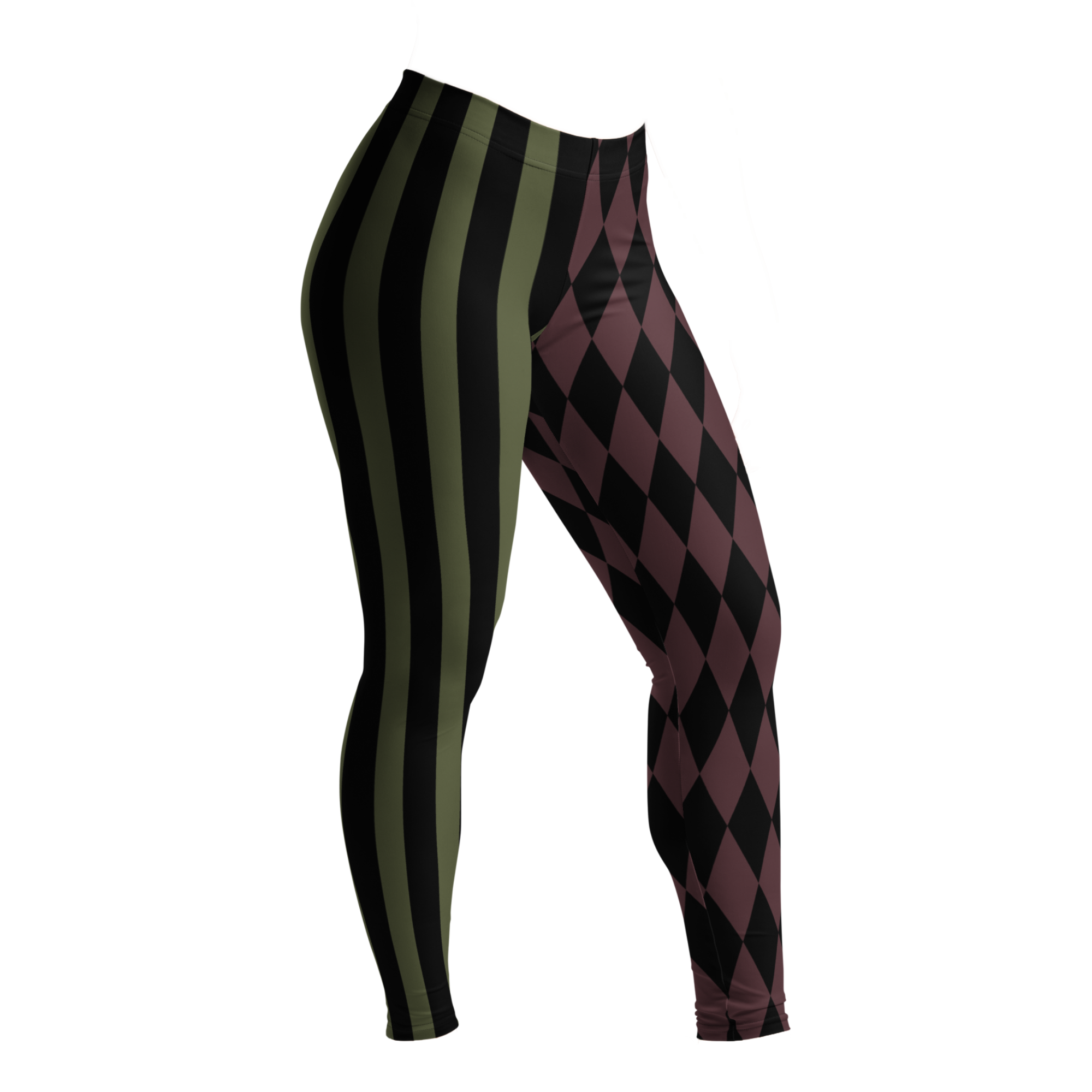 HARLEQUIN JESTER Leggings - OLIVE + OXBLOOD