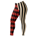 Harlequin-Jester-Vintage-Red-Off-White-Mismatched-Stripe-Leggings-Front