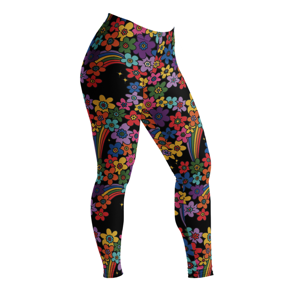 RAINBOW RETRO BLOOM - 60s Floral Print Leggings