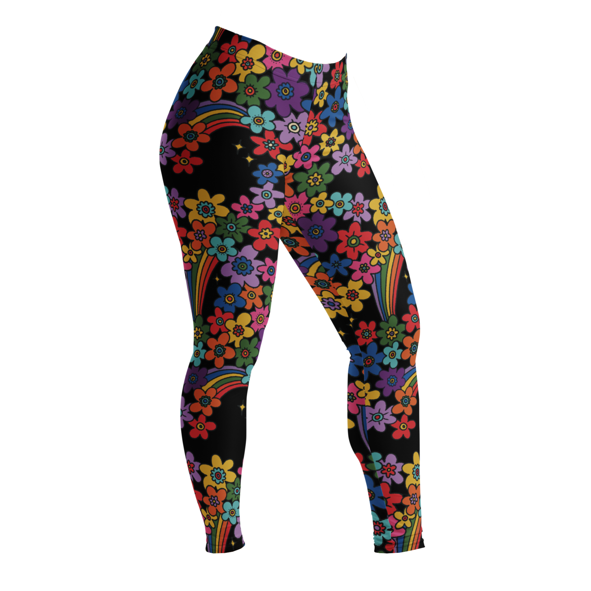 RAINBOW RETRO BLOOM - 60s Floral Print Leggings