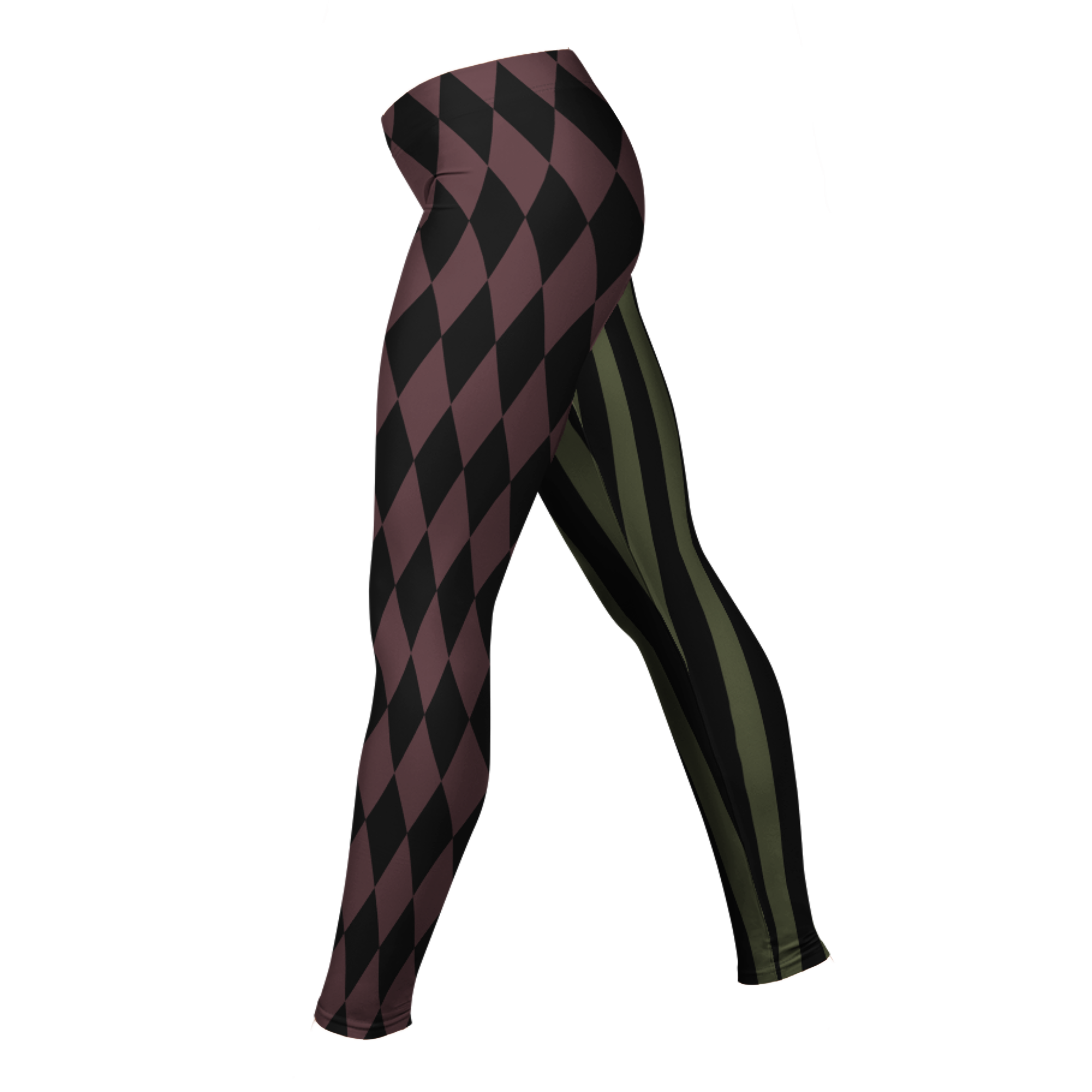 HARLEQUIN JESTER Leggings - OLIVE + OXBLOOD
