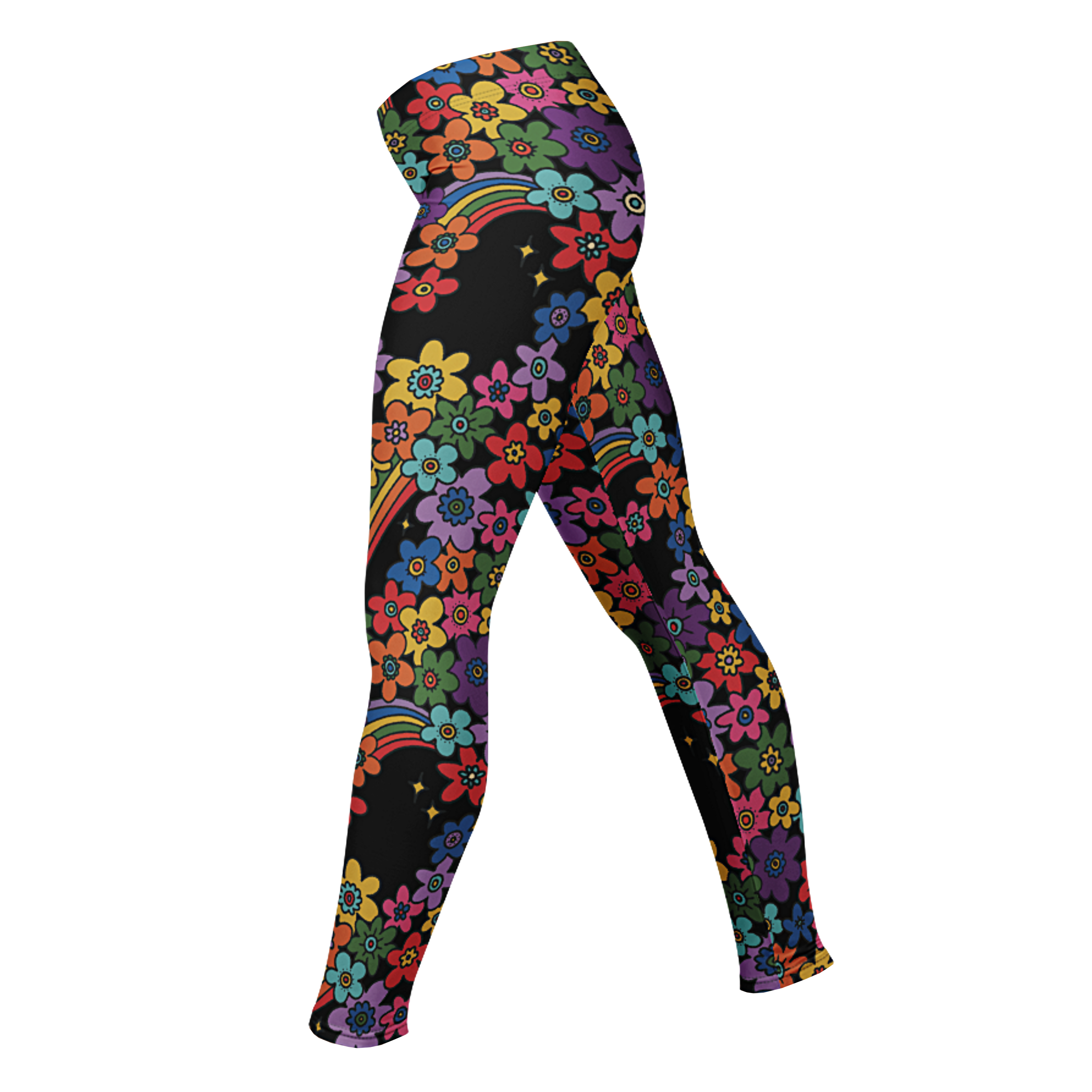 RAINBOW RETRO BLOOM - 60s Floral Print Leggings