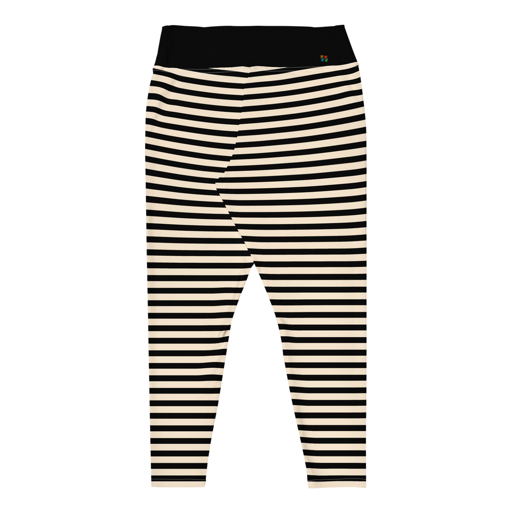 Gestreifte Leggings in Übergröße – Schwarz & Beige Weiß