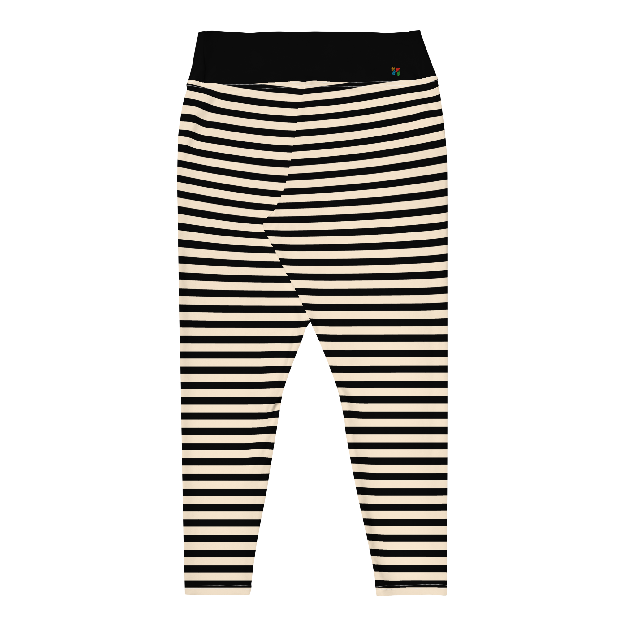 STRIPE Plus Size Leggings - BLACK & BEIGE WHITE