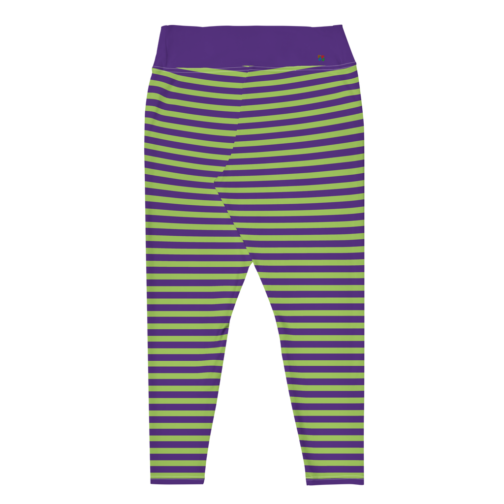 STRIPE Plus Size Leggings - TIM'S PURPLE & NEON GREEN