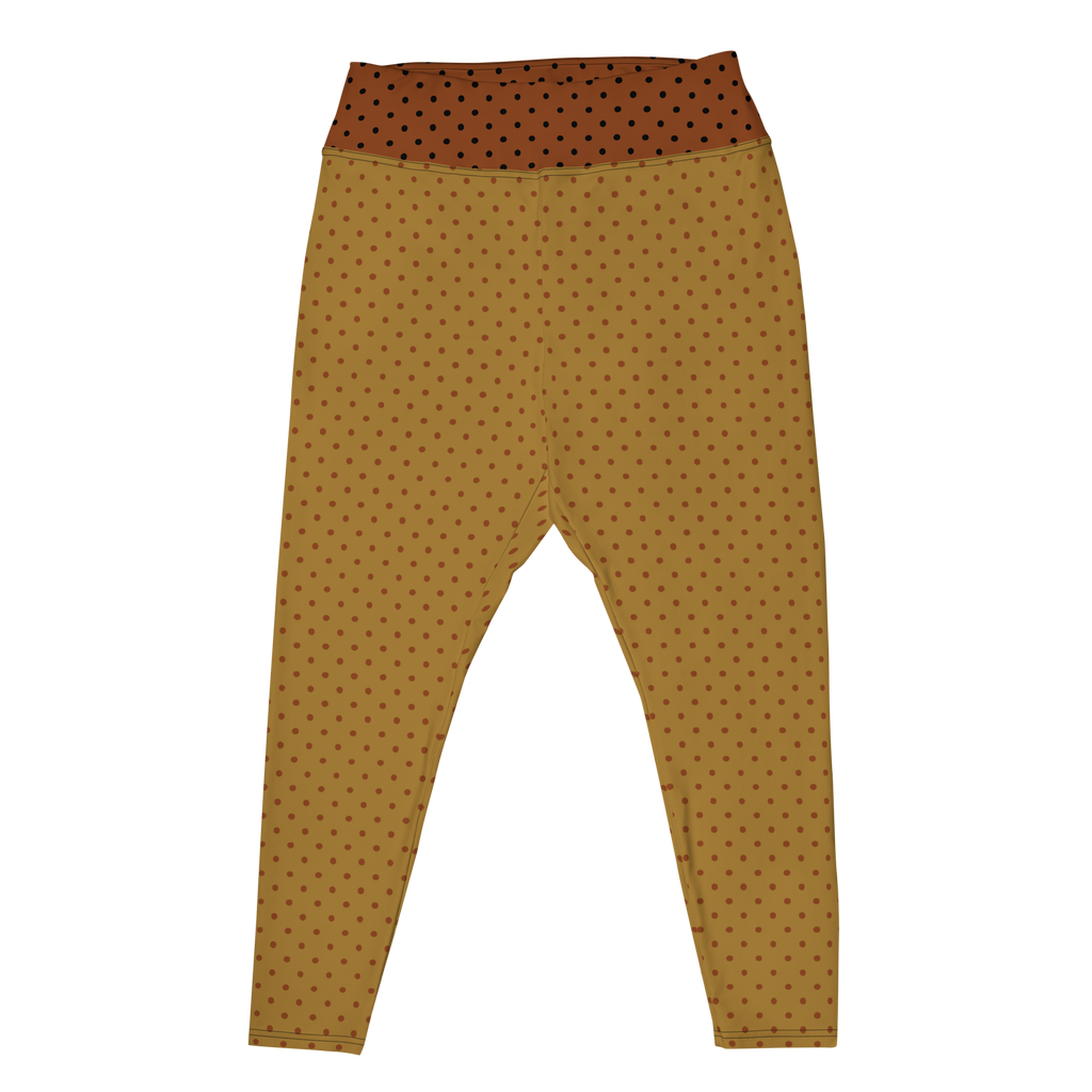 Leggings grande taille à pois moutarde et marron