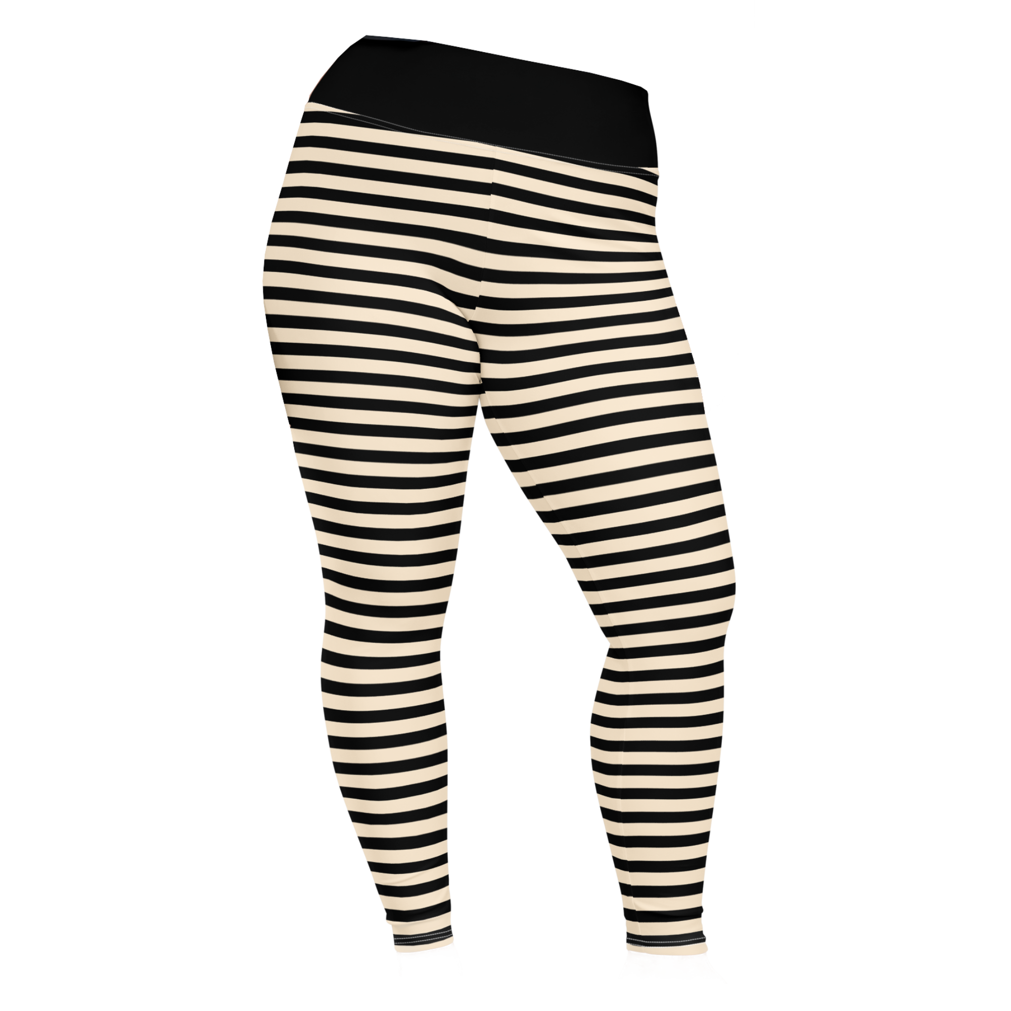 STRIPE Plus Size Leggings - BLACK & BEIGE WHITE