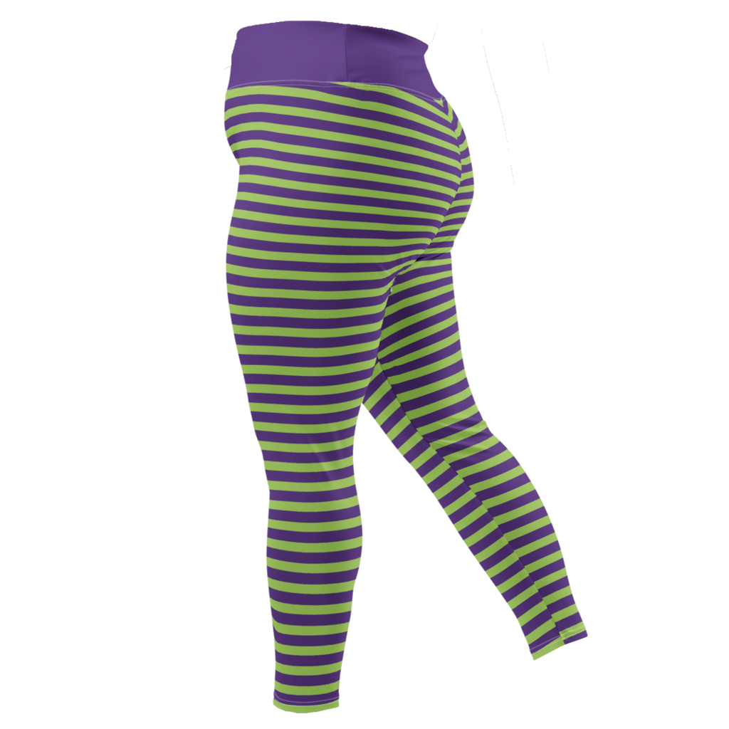STRIPE Plus Size Leggings - TIM'S PURPLE & NEON GREEN