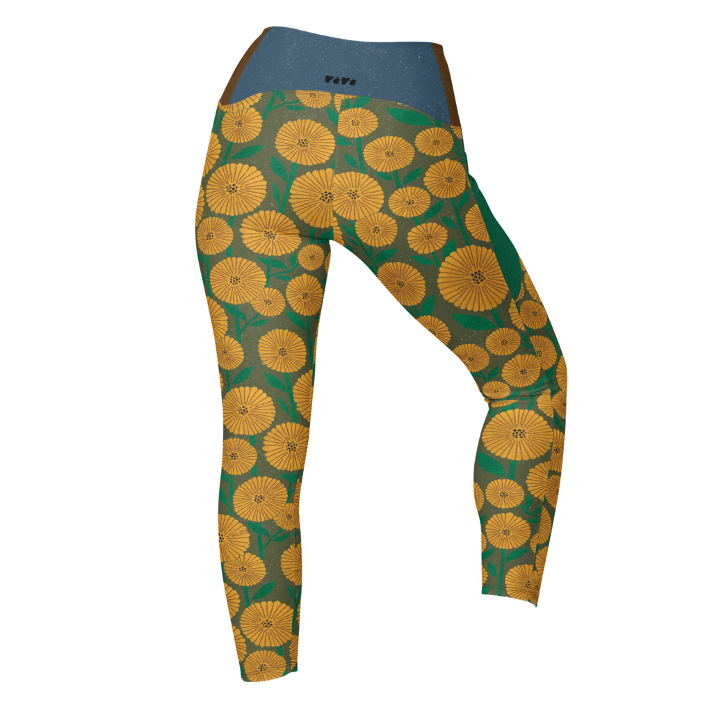 LEGGINGS MIT TASCHEN IN BLÜTENGRÜN 