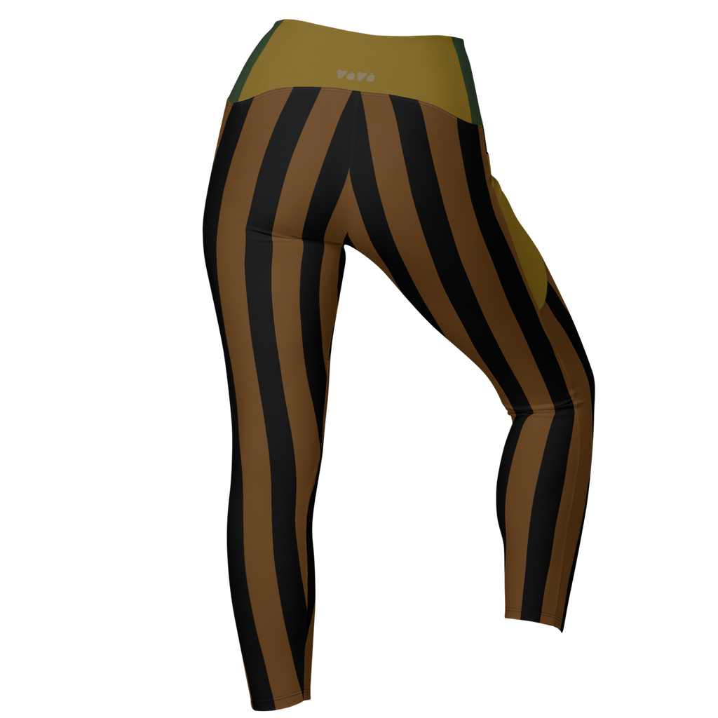 BOLD STRIPE Pocket Leggings - BROWN