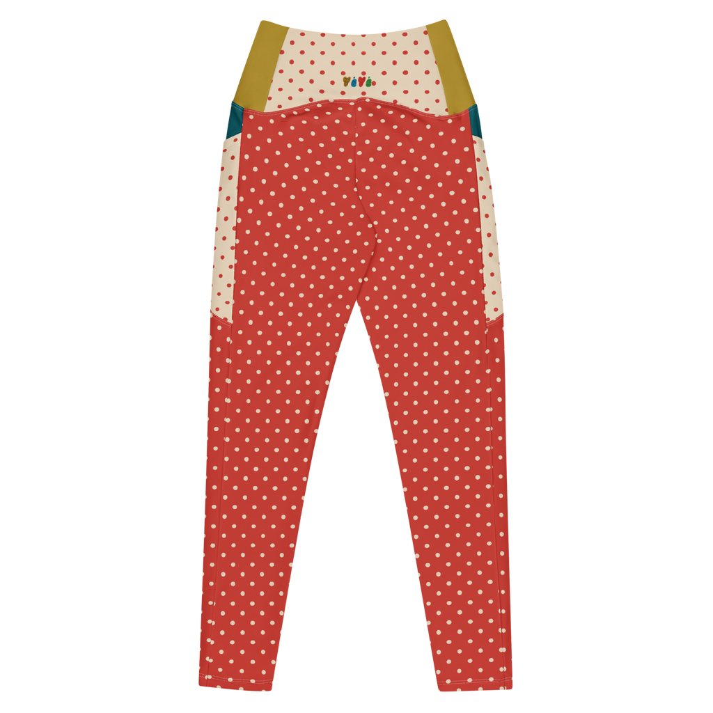 DOTTY - ROT + CREME - LEGGINGS MIT TASCHEN 