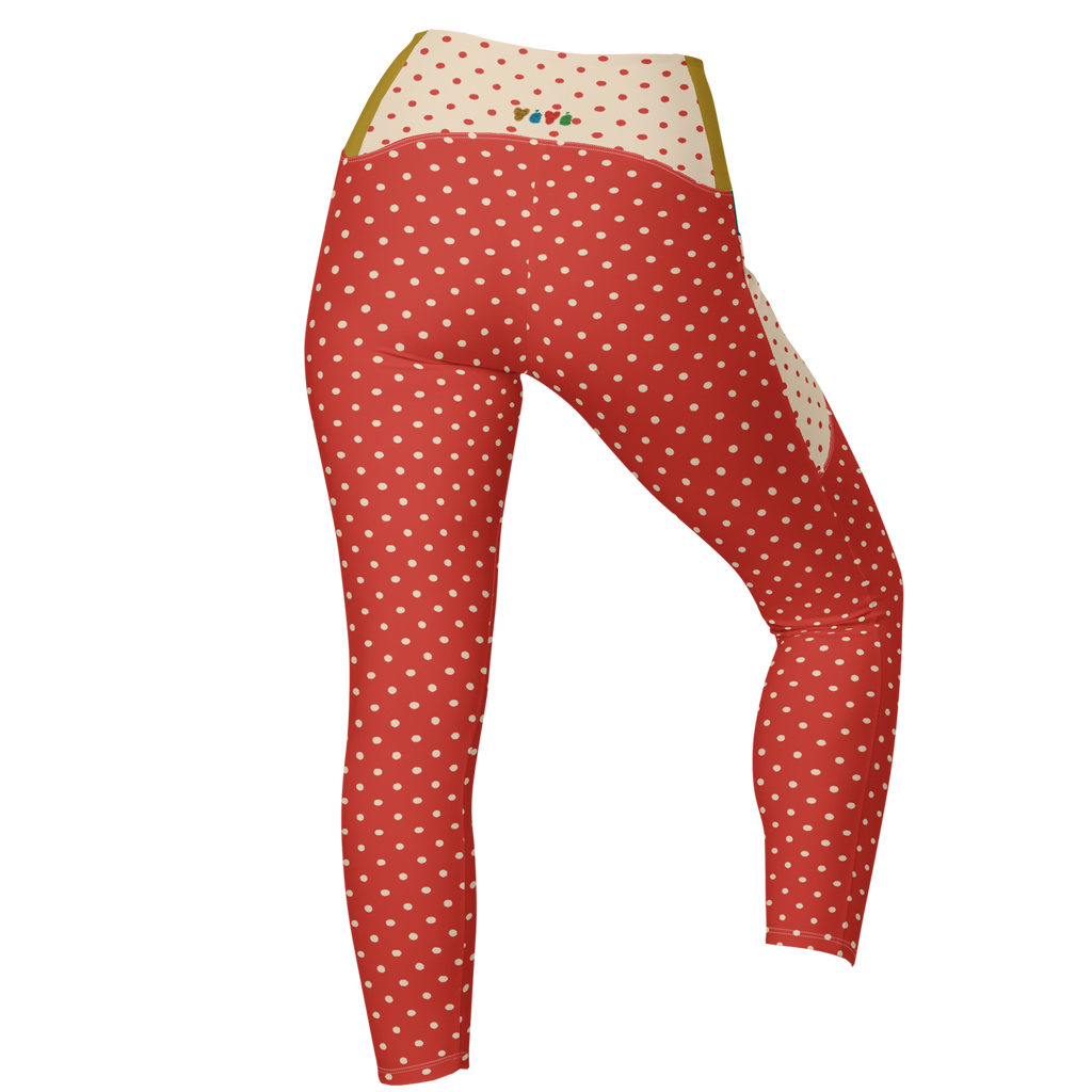 DOTTY - ROT + CREME - LEGGINGS MIT TASCHEN 