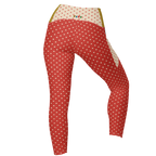 DOTTY - ROT + CREME - LEGGINGS MIT TASCHEN 