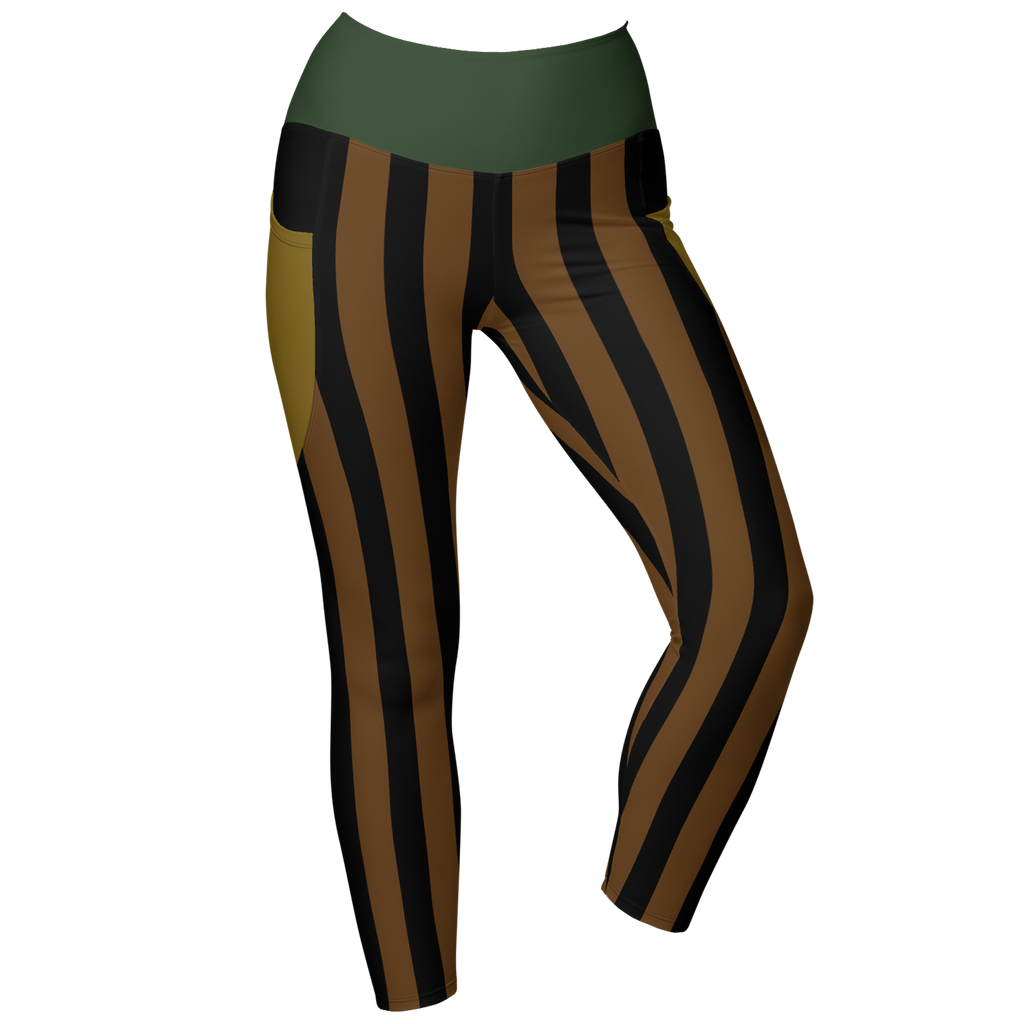 BOLD STRIPE Pocket Leggings - BROWN