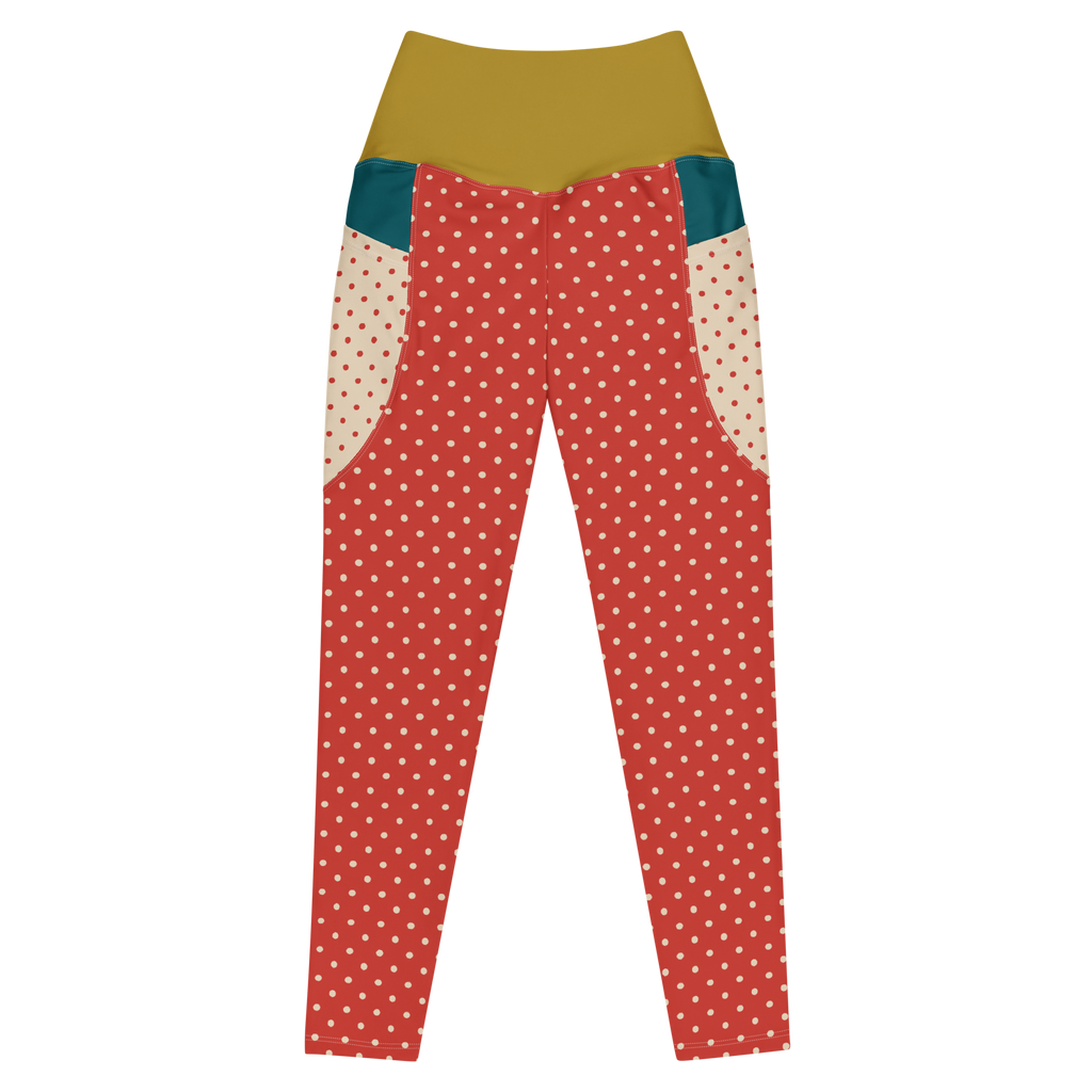 DOTTY - ROT + CREME - LEGGINGS MIT TASCHEN 