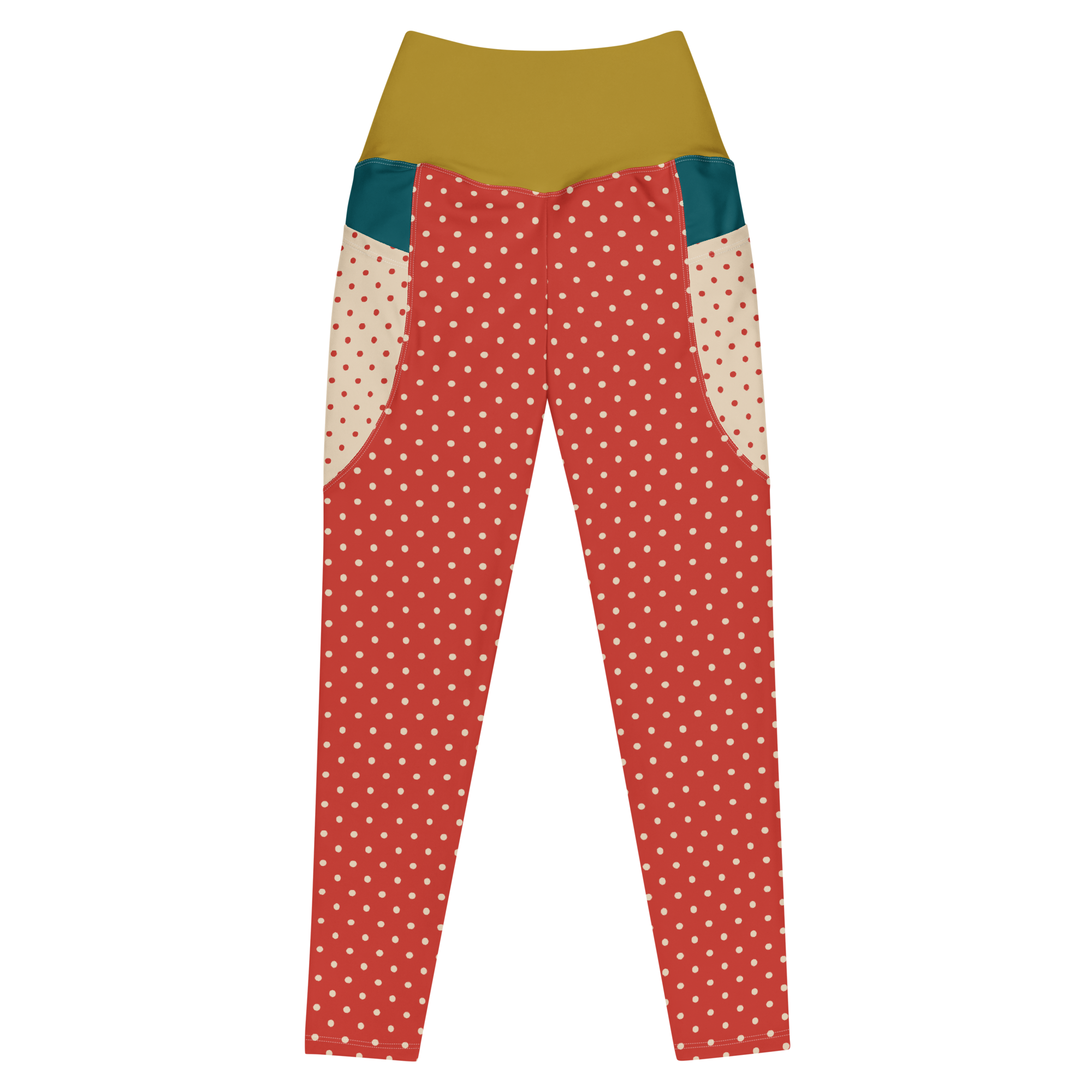 DOTTY - ROT + CREME - LEGGINGS MIT TASCHEN 