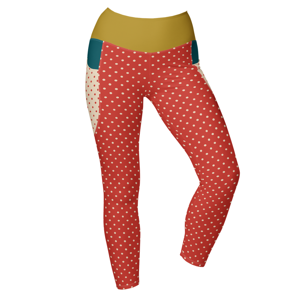 DOTTY - ROT + CREME - LEGGINGS MIT TASCHEN 