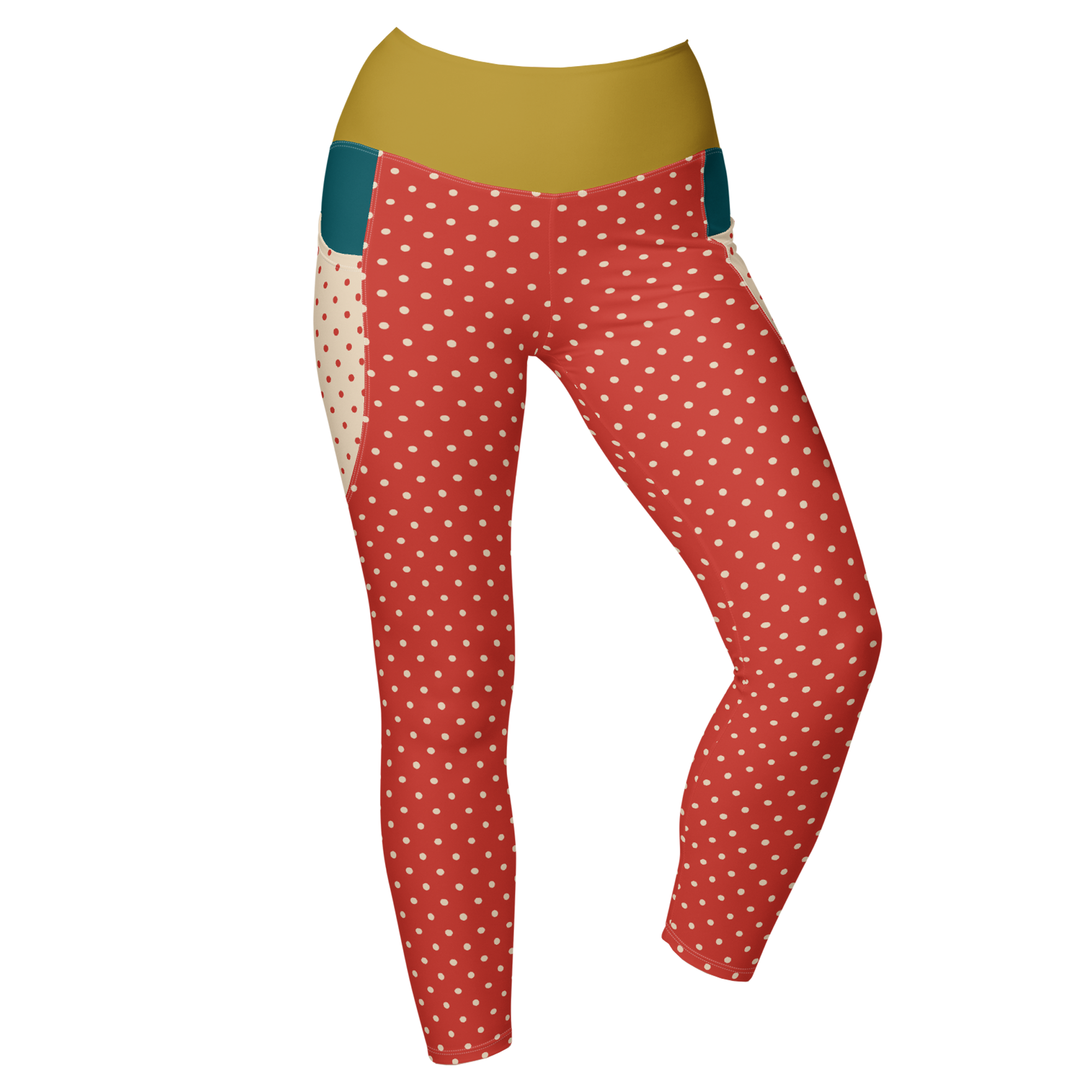 DOTTY - ROT + CREME - LEGGINGS MIT TASCHEN 