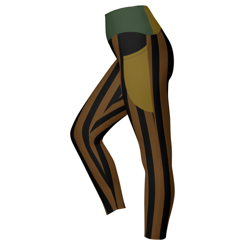 BOLD STRIPE Pocket Leggings - BROWN